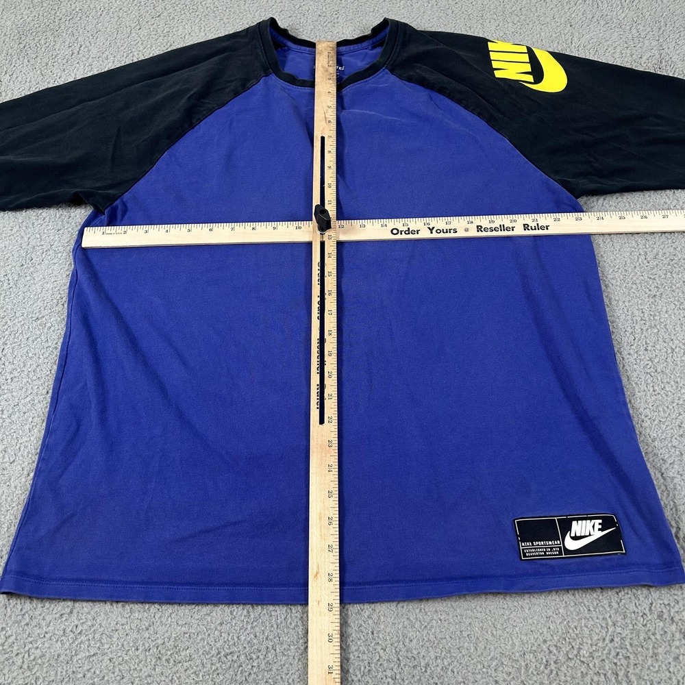 Nike Shirt Mens 2XL Blue Black 3/4 Sleeve Raglan Colorblock Swoosh Tee Logo - Picture 8 of 16